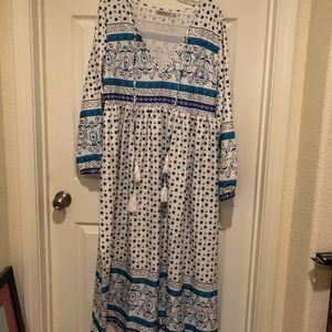 New Without Tags Boho Blue and White  Maxi